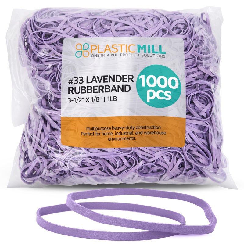 PlasticMill Lavender Rubber Bands Size 33 (3 1/2" x 1/8") - #33 Colored Rubber Bands Office Supplies - Strong, Elastic Bands for Crafts, Balloon Garland, Cash, File Folders (1,000-Pack) - Image 1